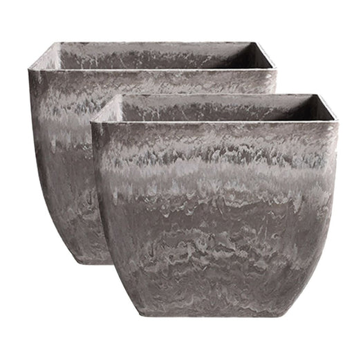 2x 32cm Rock Grey Square Resin Plant Flower Pot In Cement