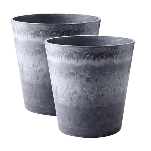 2x 32cm Weathered Grey Round Resin Plant Flower Pot In