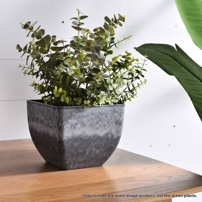2x 32cm Weathered Grey Square Resin Plant Flower Pot In