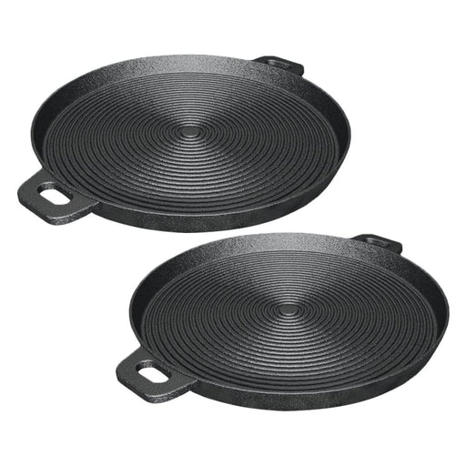 2x 35cm Round Ribbed Cast Iron Frying Pan Skillet Steak