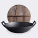 2x 36cm Commercial Cast Iron Wok Frypan With Wooden Lid Fry