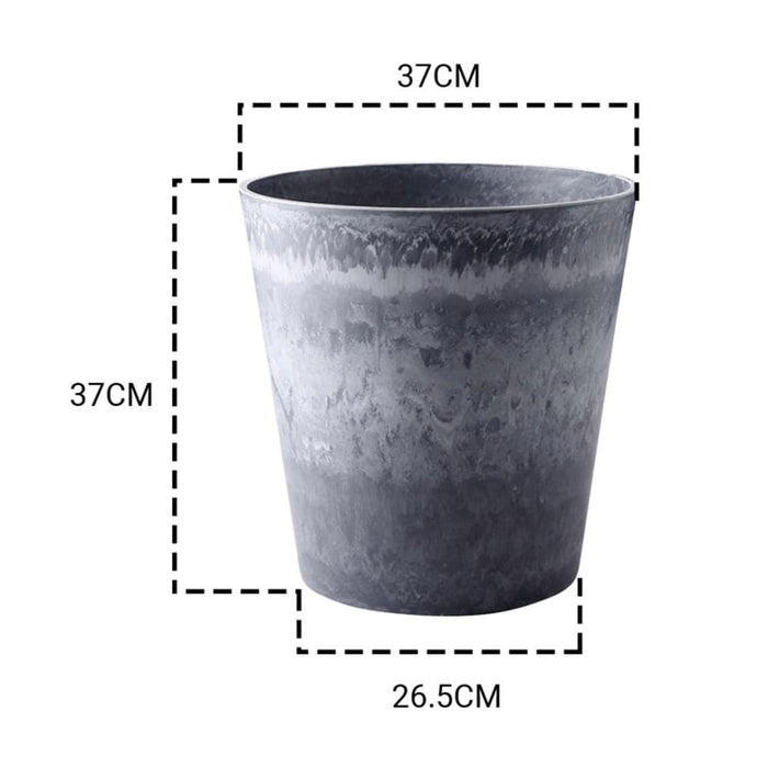 2x 37cm Weathered Grey Round Resin Plant Flower Pot In