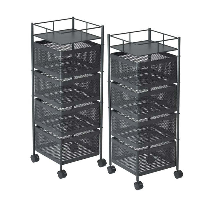 2x 4 Tier Steel Square Rotating Kitchen Cart