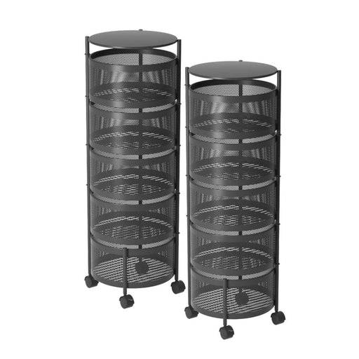 2x 5 Tier Steel Round Rotating Kitchen Cart Multi-functional