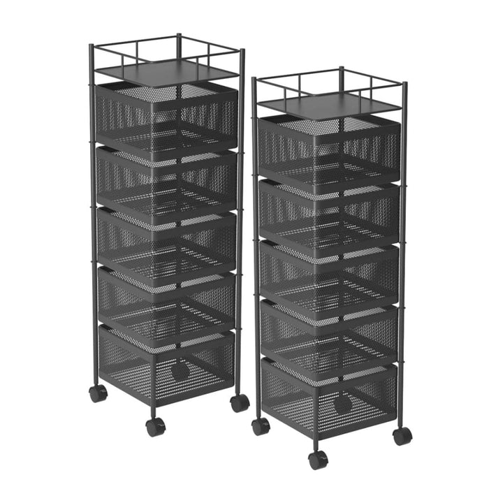 2x 5 Tier Steel Square Rotating Kitchen Cart