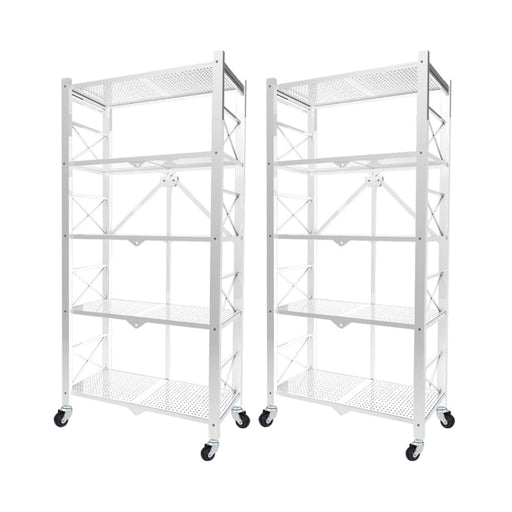 2x 5 Tier Steel White Foldable Display Stand
