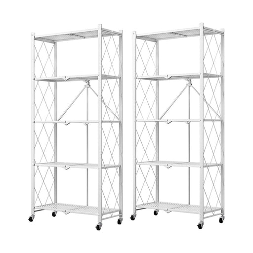 2x 5 Tier Steel White Foldable Kitchen Cart Multi-functional