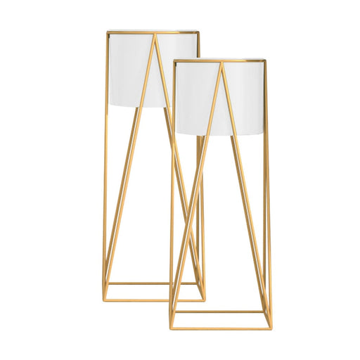2x 50cm Gold Metal Plant Stand With White Flower Pot Holder