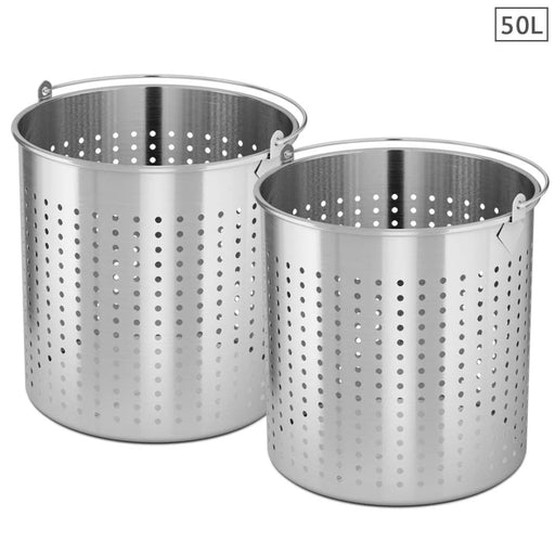 2x 50l 18 10 Stainless Steel Perforated Stockpot Basket