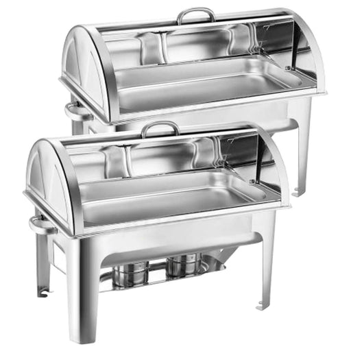 2x 9l Stainless Steel Full Size Roll Top Chafing Dish Food