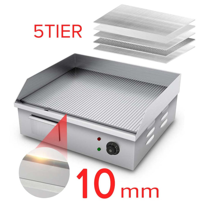 2x Electric Stainless Steel Ribbed Griddle Commercial Grill