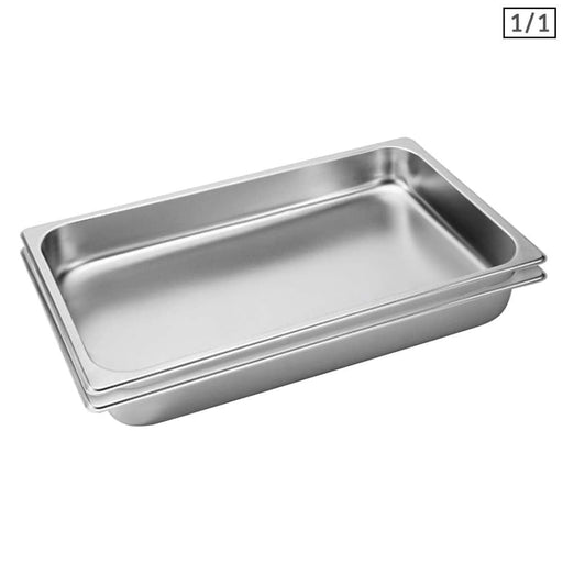 2x Gastronorm Gn Pan Full Size 1 6.5cm Deep Stainless Steel