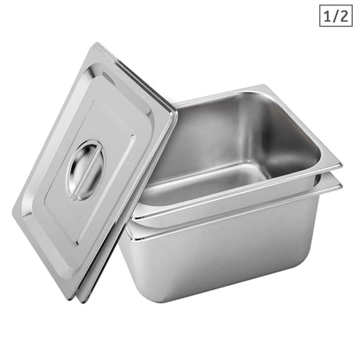 2x Gastronorm Gn Pan Full Size 1 2 20cm Deep Stainless Steel