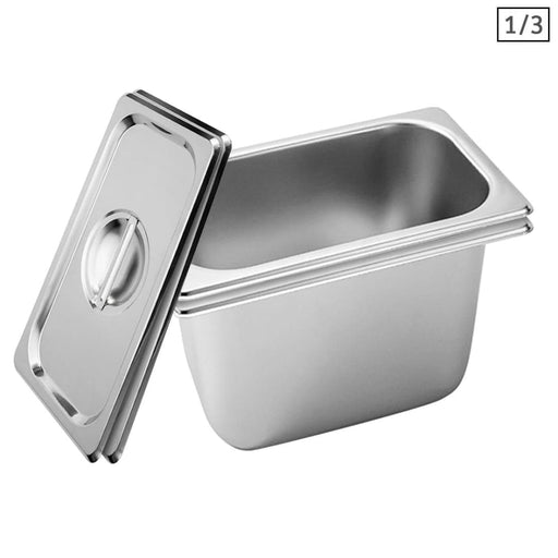 2x Gastronorm Gn Pan Full Size 1 3 20cm Deep Stainless Steel