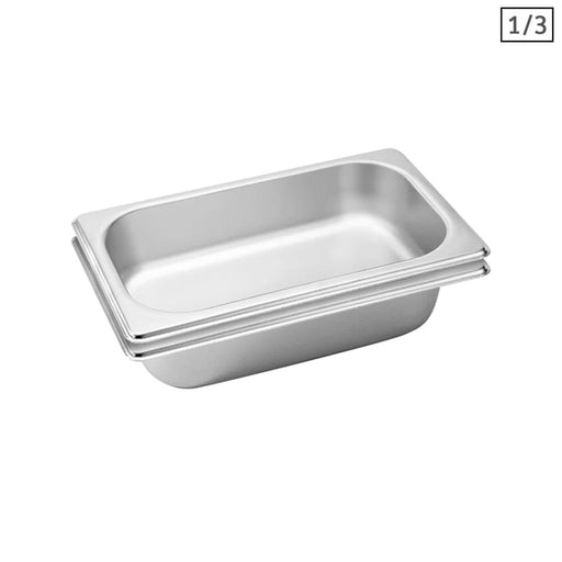 2x Gastronorm Gn Pan Full Size 1 3 6.5 Cm Deep Stainless
