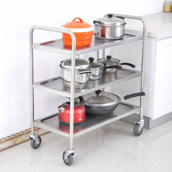 3 Tier 81x46x85cm Stainless Steel Kitchen Dinning Food Cart