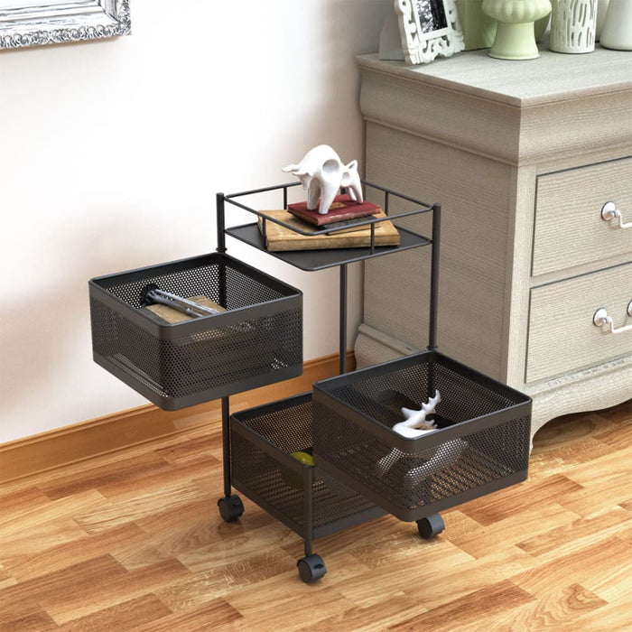 3 Tier Steel Square Rotating Kitchen Cart Multi-functional
