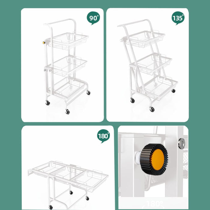 3 Tier Steel White Adjustable Kitchen Cart Multi-functional