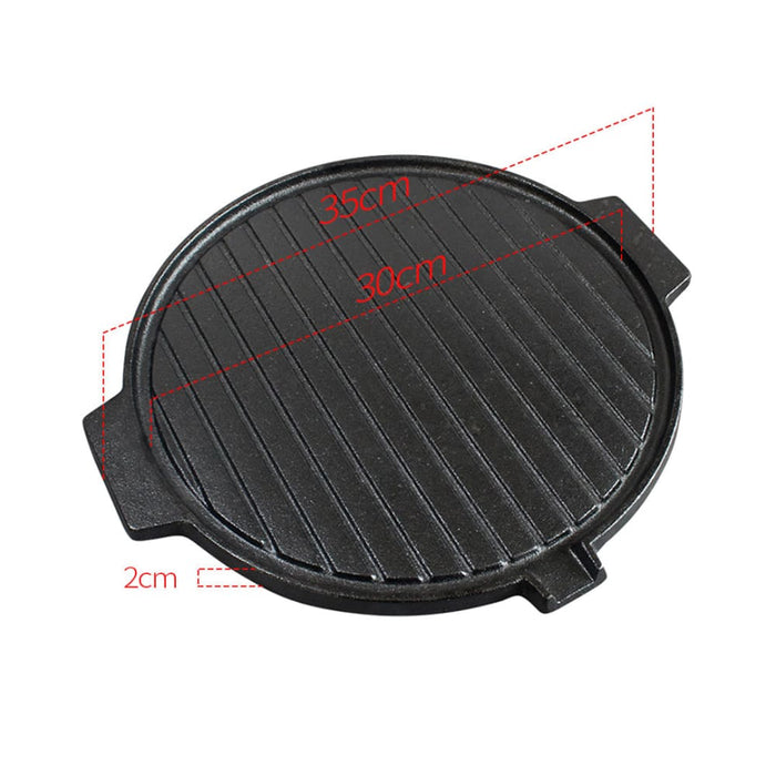 30cm Round Cast Iron Korean Bbq Grill Plate with Handles and