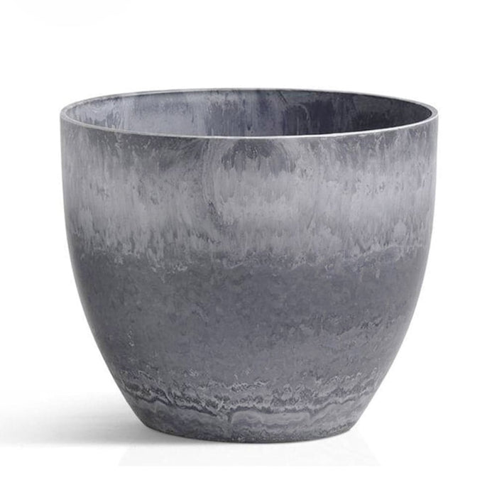 32cm Weathered Grey Round Resin Plant Flower Pot In Cement