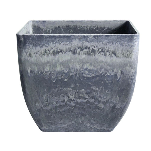 32cm Weathered Grey Square Resin Plant Flower Pot In Cement