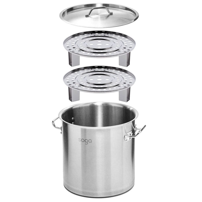 33l Stainless Steel Stock Pot With Two Steamer Rack Insert