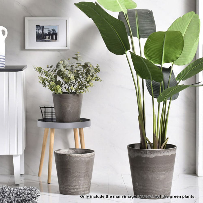 37cm Rock Grey Round Resin Tapered Plant Flower Pot In