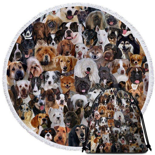 3d Dog Print Round Beach Towel