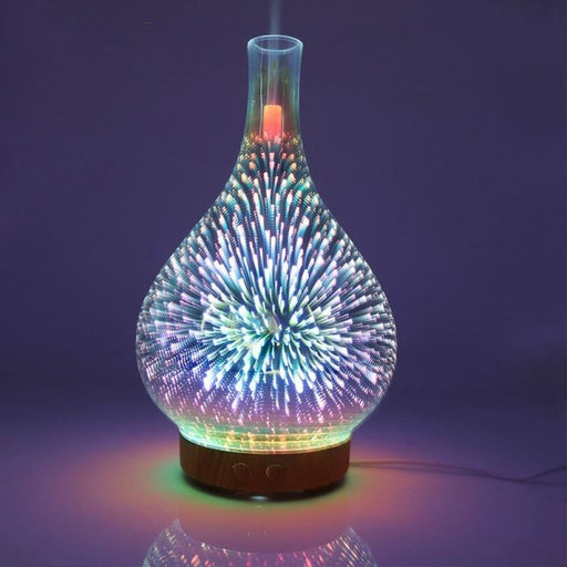3d Fireworks Glass Vase Shape Air Humidifier With Led Night