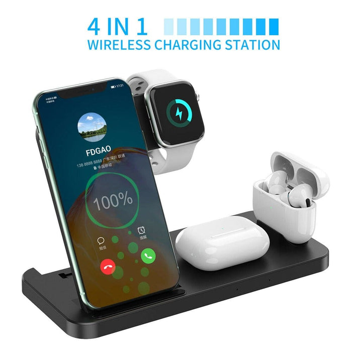 Vibe Geeks 4-in-1 Wireless Fast Charging Station For Qi