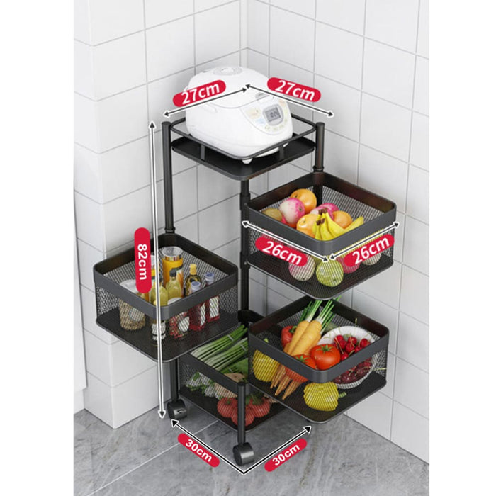 4 Tier Steel Square Rotating Kitchen Cart Multi-functional