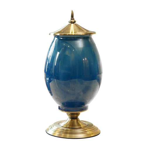 40.5cm Ceramic Oval Flower Vase With Gold Metal Base Dark