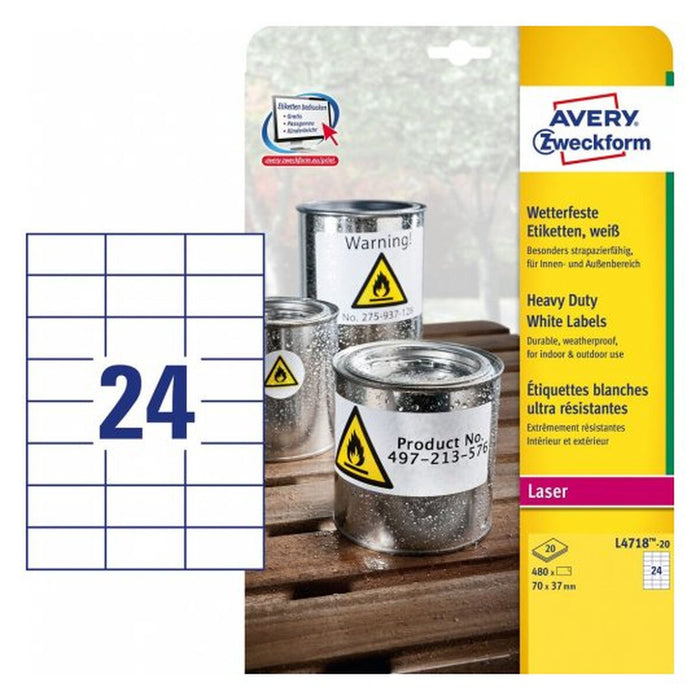 Adhesive Labels By Avery 20 Sheets White 70 x 37 Mm