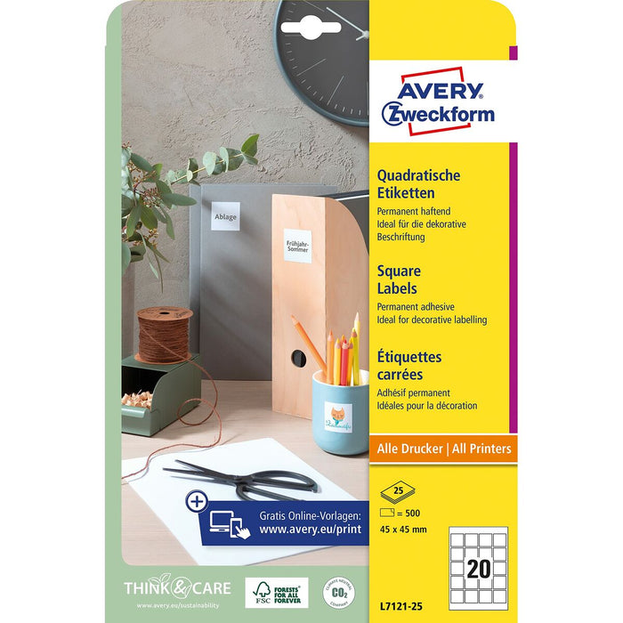 Adhesive Labels By Avery White 25 Sheets 45 x 45 Mm