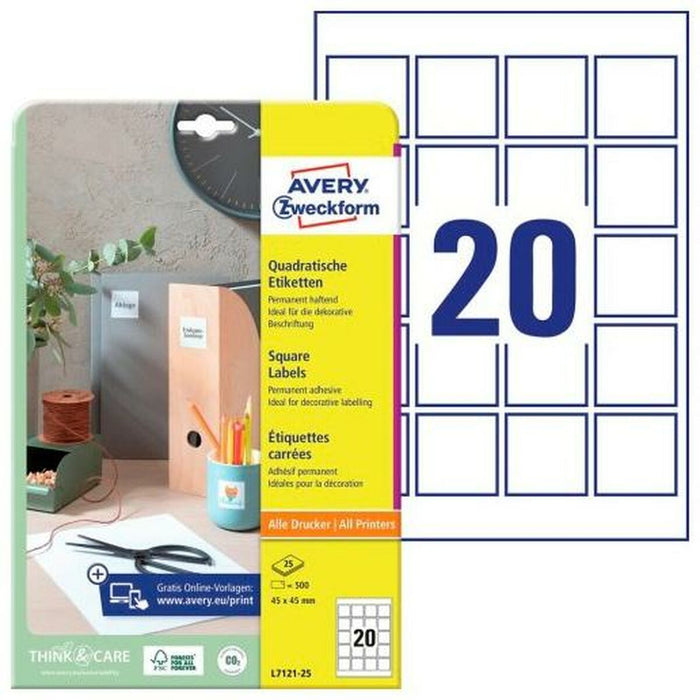 Adhesive Labels By Avery White 25 Sheets 45 x 45 Mm