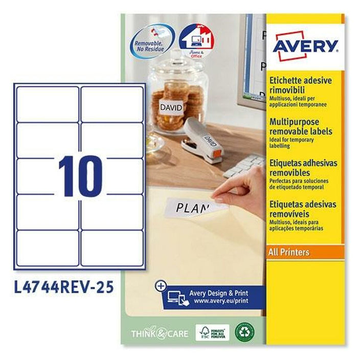 Printer Labels By Avery L4744rev White 25 Sheets 96 x 51 Mm