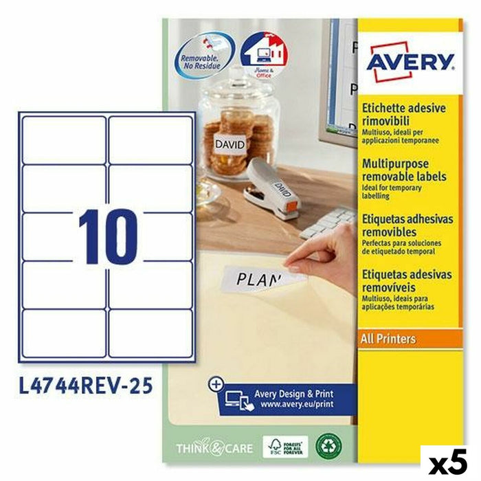 Printer Labels By Avery L4744rev White 25 Sheets 96 x 51 Mm