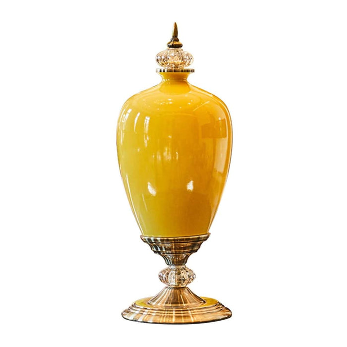 42.50cm Ceramic Oval Flower Vase With Gold Metal Base Yellow