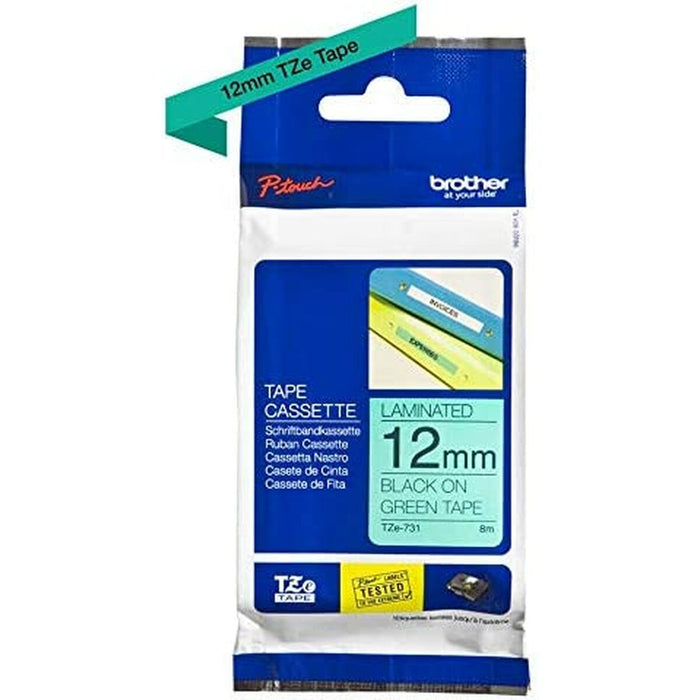 Laminated Tape For Labelling Machines By Brother Tze731 BlackGreen 12 Mm