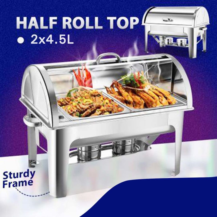 4x 4.5l Dual Tray Stainless Steel Roll Top Chafing Dish Food