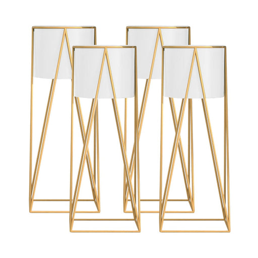 4x 50cm Gold Metal Plant Stand With White Flower Pot Holder