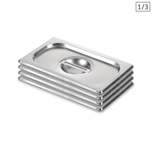 4x Gastronorm Gn Pan Lid Full Size 1 3 Stainless Steel Tray