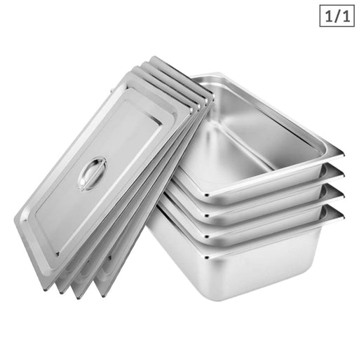 4x Gastronorm Gn Pan Full Size 1 15cm Deep Stainless Steel