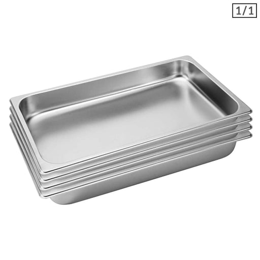 4x Gastronorm Gn Pan Full Size 1 6.5cm Deep Stainless Steel