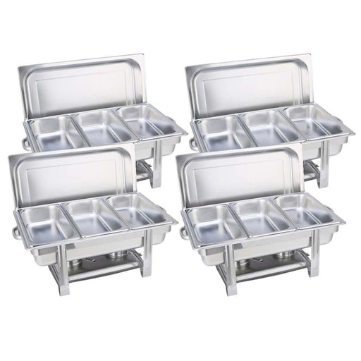 4x Stainless Steel Chafing Triple Tray Catering Dish Food