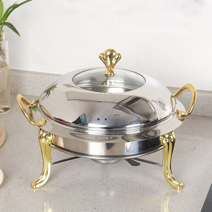 4x Stainless Steel Gold Accents Round Buffet Chafing Dish