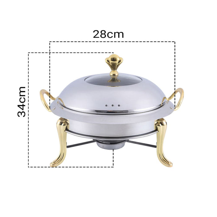 4x Stainless Steel Gold Accents Round Buffet Chafing Dish