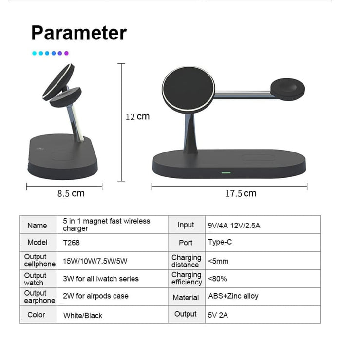 5 In 1 Magnetic Wireless Charger With 3 Adjustable Light