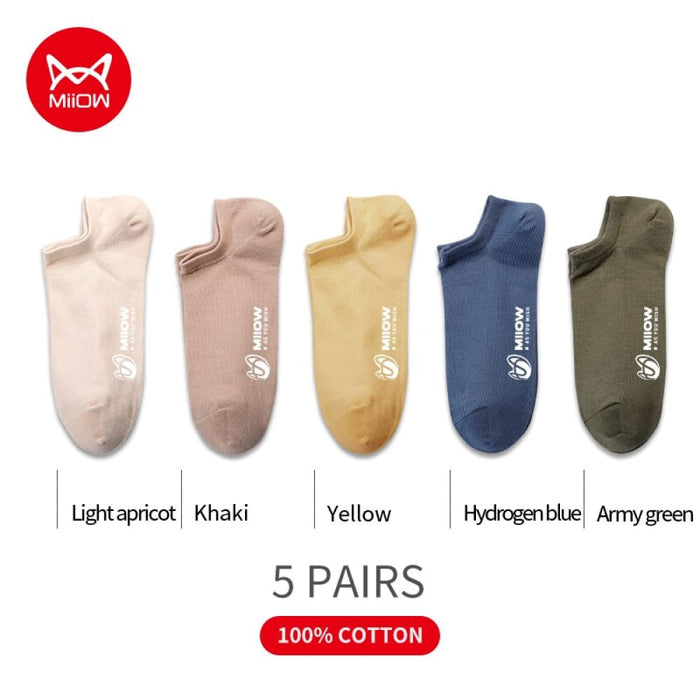 5 Pairs Pure Cotton Men Socks Breathable Low Cut Casual