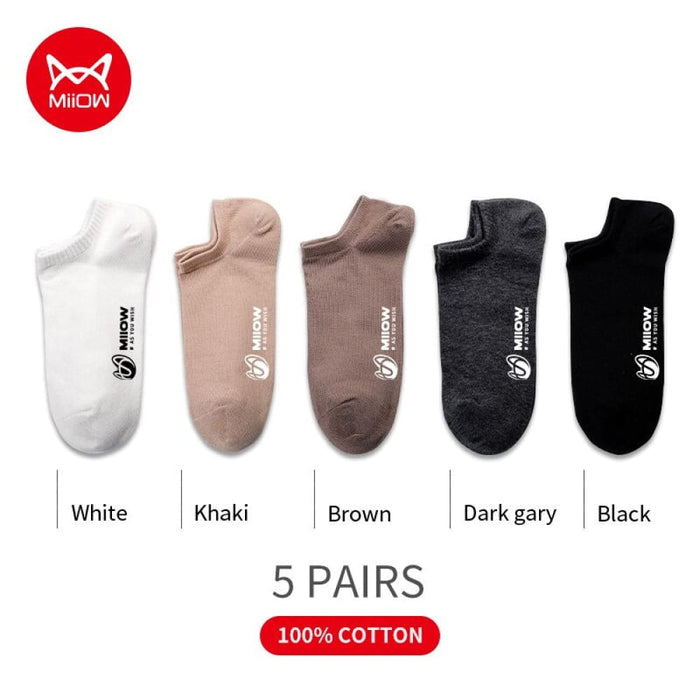 5 Pairs Pure Cotton Men Socks Breathable Low Cut Casual